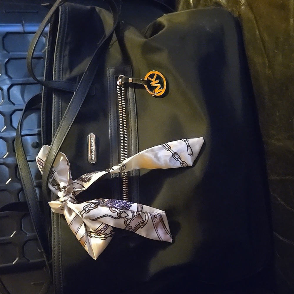 Michael Kors nylon tote bag in black with gold tone hardware